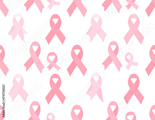 Seamless Pattern of Pink Ribbons for Breast Cancer Awareness.