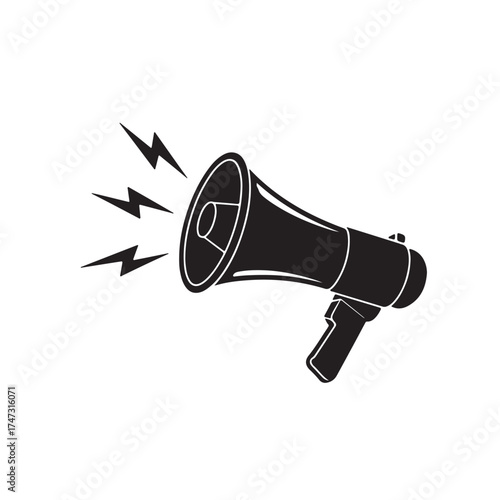 Black silhouette of a megaphone with sound waves emanating from it
