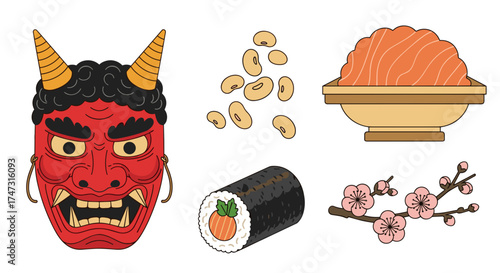 Vector art of japanese cultural icons and food