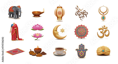 Vector art of collection of cultural and religious symbols