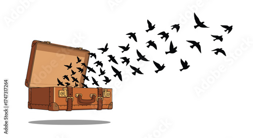 Birds Flying Out of an Open Suitcase, Generative AI.