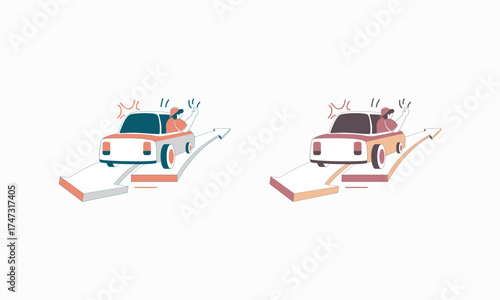 Two Cars Driving on Upward and Downward Arrows