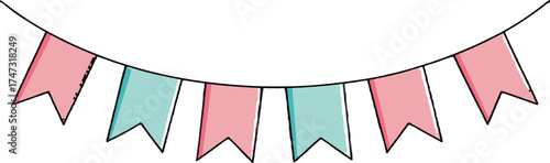 Pastel Hand-Drawn Bunting Garland for Festive Celebration and Party Decoration Design