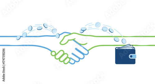 Business Partnership Handshake with Money Transfer and Wallet, Generative AI.