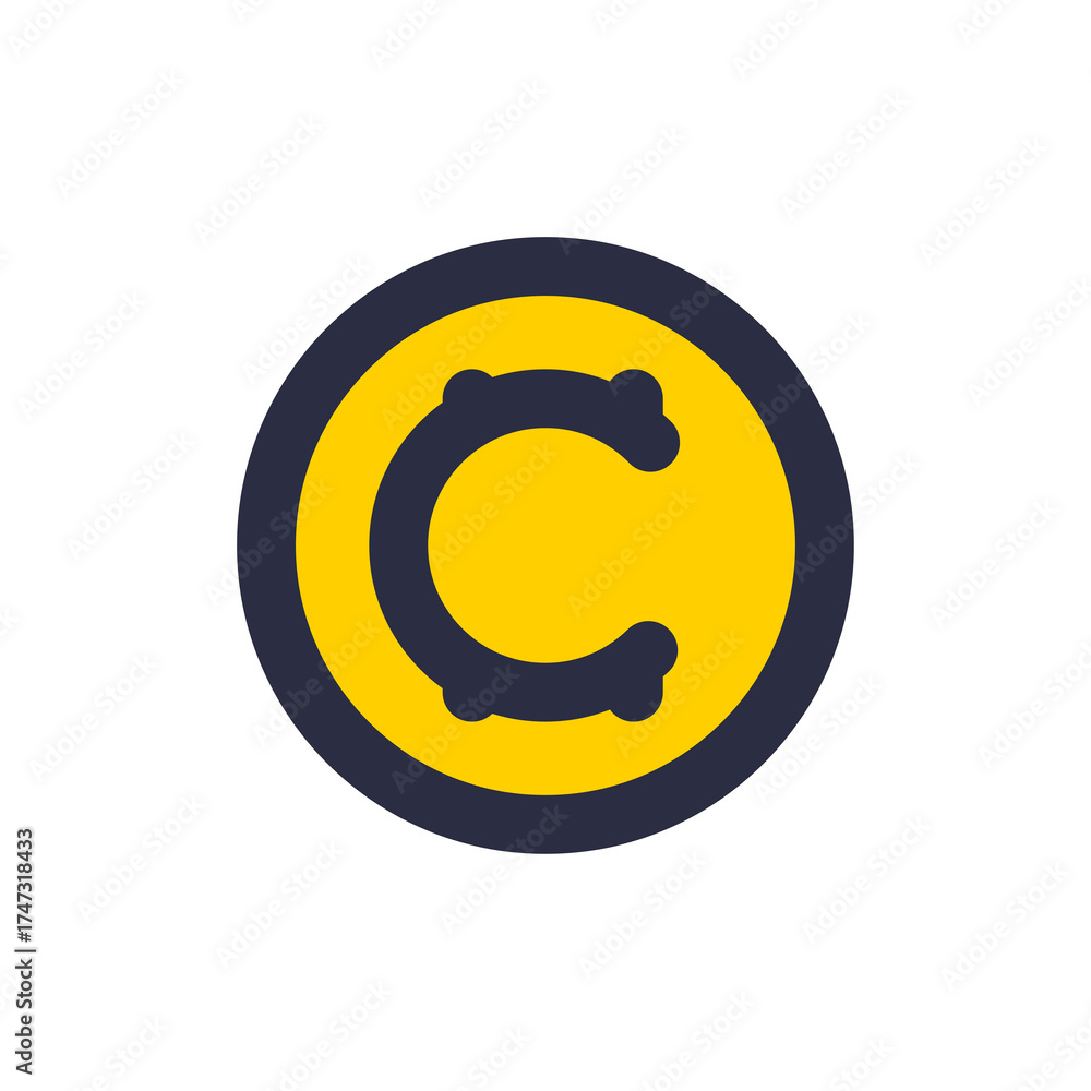 Fototapeta premium Yellow and Dark Blue Circular Letter C Design on Transparent Background Line Color Crypto CS6-22 Style Graphic Element for Creative Projects