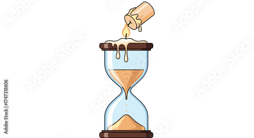Melting Candle Pouring Wax Into Hourglass Symbolizing Time Running Out, Generative AI.