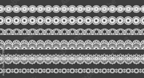 Collection of White Lace Borders and Ornamental Dividers, Set of Seamless Vector Trims for Vintage, Wedding, and Feminine Design