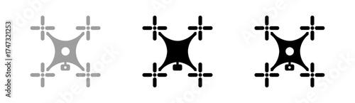 Different Style Drone Icons Set Featuring Four Rotors and Central Body