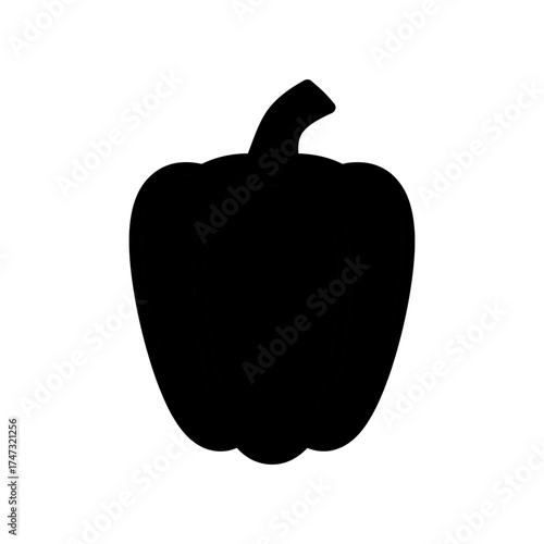 Silhouette of a Bell Pepper with Distinctive Stem on White