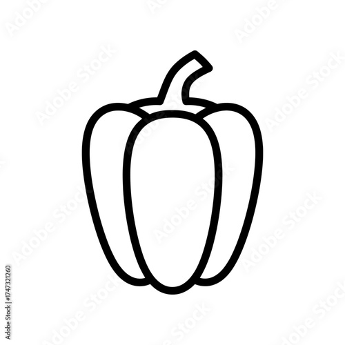 Outlined Bell Pepper Illustration Isolated on White Background