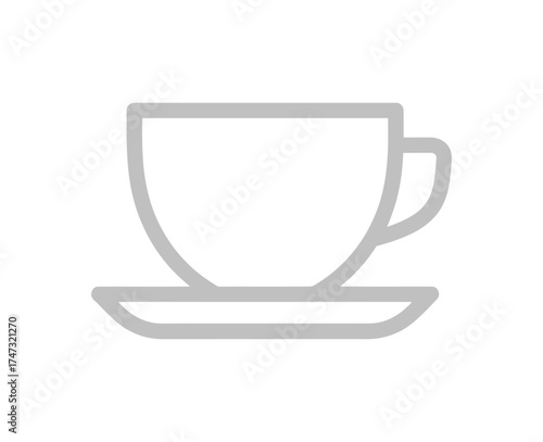 Simple Outline of a Coffee Cup with Saucer on White Background