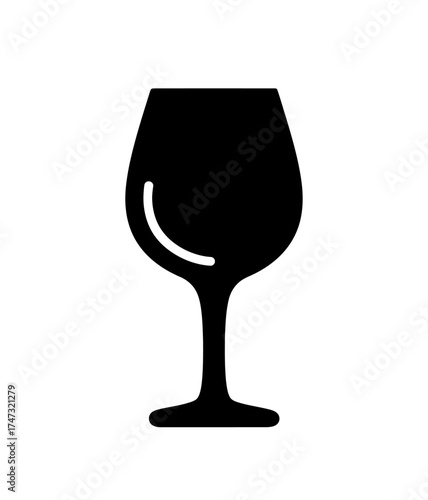 Isolated glyph of wine glass with black fill on plain white background