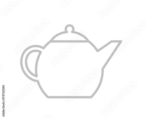 Simple Outline of Teapot with Lid and Handle on White Background