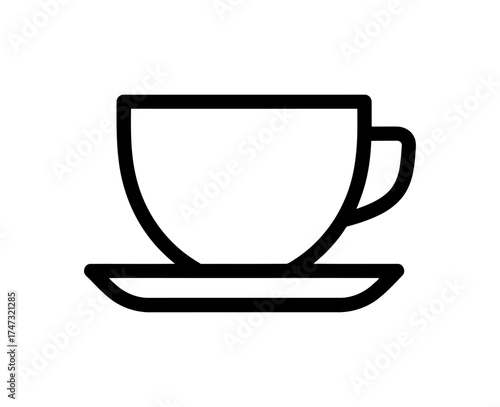 Simple Outline of Tea Cup and Saucer on Plain White Background