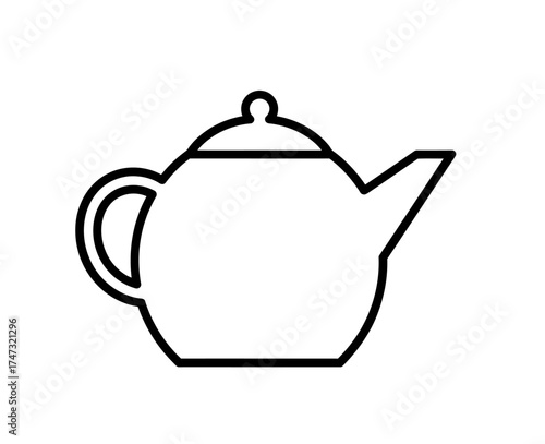 Teapot outline illustration featuring a handle, spout, lid and knob on a white background