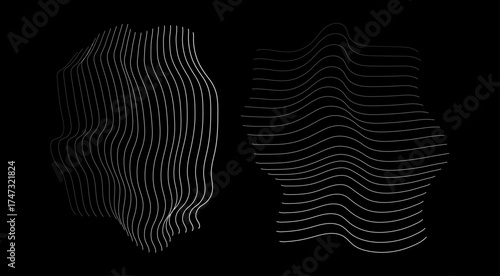 Abstract Monochrome Wavy Contour Lines Vector