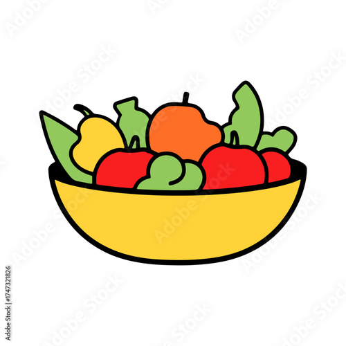 Vibrant fruit salad overflowing from a cheerful yellow bowl, perfect for healthy eating promotions, nutrition blogs, and dietary guides, a delicious visual.