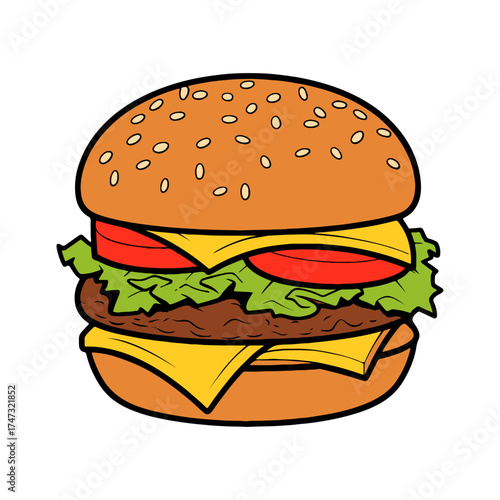Mouthwatering double cheeseburger illustration, perfect for fast food promotions and restaurant menus, enjoy the tasty burger with fresh ingredients and bold flavors