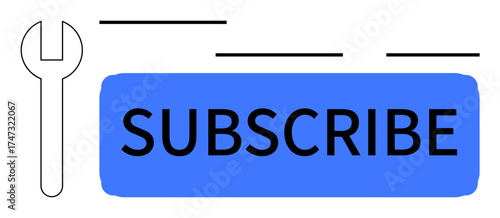 Large blue subscribe button with bold text, black lines, and a wrench icon symbolizing customization. Ideal for online tools, subscriptions, marketing, updates, video content, repair services