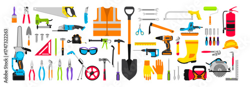 Collection of Construction and Repair Tools Illustrated
