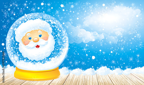 Santa claus in a snow globe festive christmas illustration