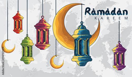 Ramadan Kareem Festive Hanging Lanterns And Moons