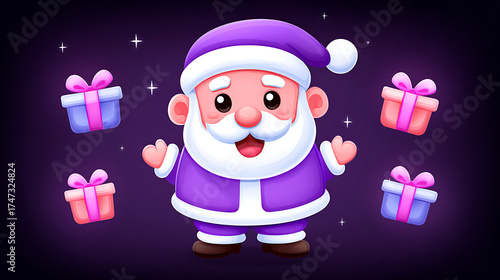 Animated santa claus with gifts festive illustration