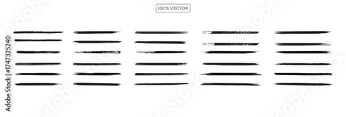 Set of bold dried brush strokes isolated on white, including grunge acrylic textures, hand-drawn thick lines illustration