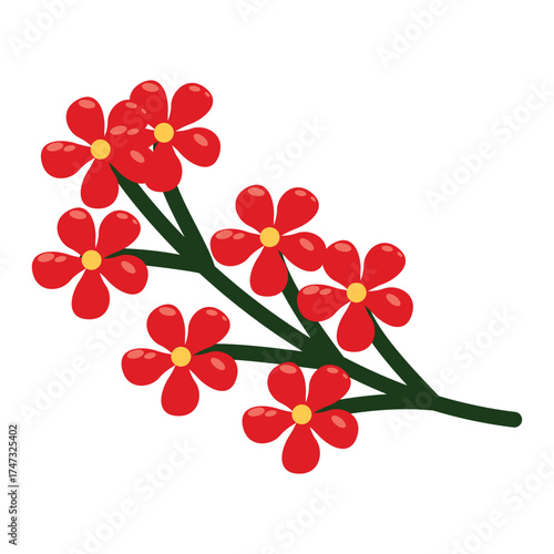 Bold red blossoms on a vibrant green stem, perfect for spring designs and cheerful botanical themes, bringing floral elegance to any project or artistic creation