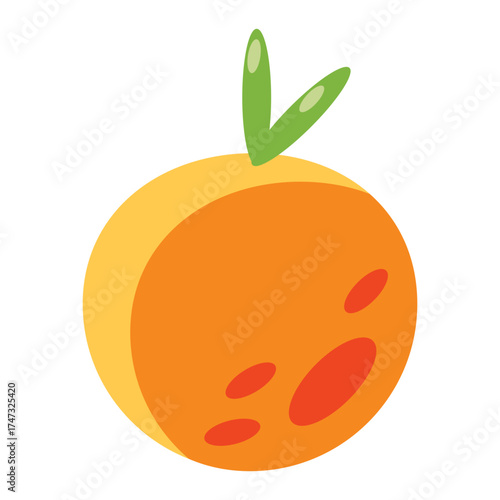 Whimsical tangerine with bright green leaves, radiating freshness for healthy eating campaigns and playful branding, a delightful fruit icon with a modern, clean aesthetic