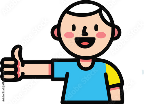 Happy boy giving thumbs up showing approval and positivity.