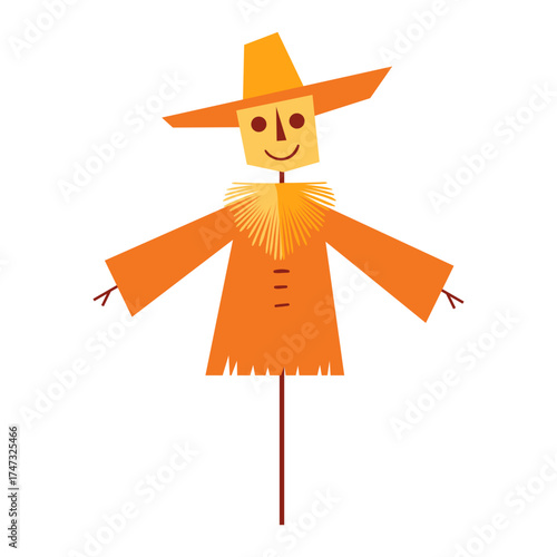 Cheerful scarecrow with a friendly smile, perfect for autumn festivals, harvest celebrations, or adding a touch of whimsy to your fall-themed designs and seasonal projects