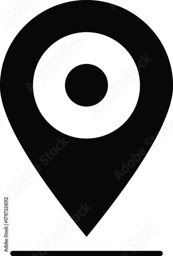  Black location pin icon, GPS map marker symbol, navigation destination pointer, modern simple geolocation sign for travel and direction design