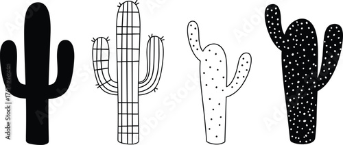  Cactus silhouette and line art collection, desert plant vector illustration, minimal botanical design for nature, tropical, boho, home decor and pattern use