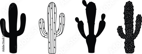  Cactus silhouette and line art collection, desert plant vector illustration, minimal botanical design for tropical, boho, home decor, nature and pattern artwork