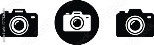  Camera icon vector illustration, black and white photo symbol design, photography logo element, modern camera silhouette, flat graphic pictogram, minimalist style