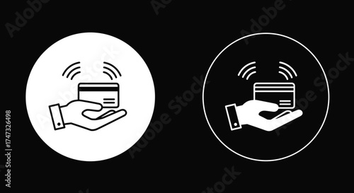 Contactless payment card in hand vector illustration, wireless transaction icon, NFC tap card technology, digital finance, secure online and mobile payment concept.