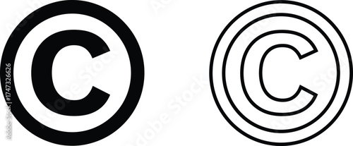 Copyright symbol vector icons, intellectual property logo design, legal protection sign, trademark and rights concept, creative ownership mark, black outline illustration