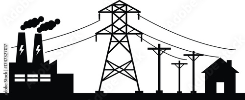 Electric power generation, transmission lines, energy distribution network, industrial plant, high