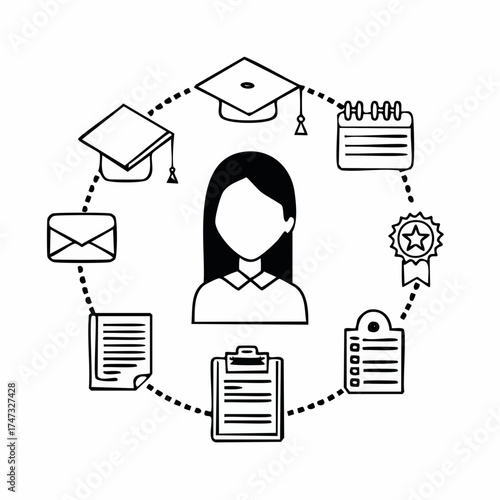 Line style icons of student finance: tuition receipt, student loan badge, scholarship document, education budget icon, textbook cost icon, fee deadline alert, student ID card, financial aid letter.