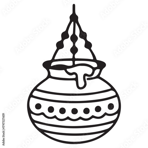 Decorative pot with intricate patterns and a traditional design, symbolizing cultural heritage during festive celebrations and representing joy and spirituality in the community