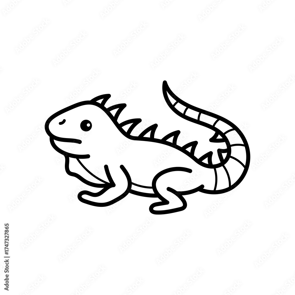 Fototapeta premium Simple Line Drawing Of A Cute Iguana On A Transparent Background Ideal For Childrens Content And Educational Material