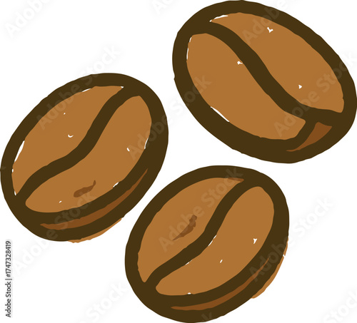 Coffee beans illustration in fun doodle style with warm brown tones and bold outlines ideal for cafe packaging and coffee label design