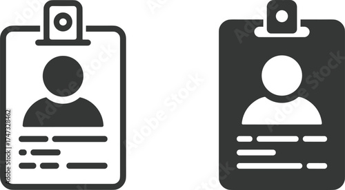  id card icon set, employee badge identification, business identity design, profile document vector illustration, corporate access pass, black and white style