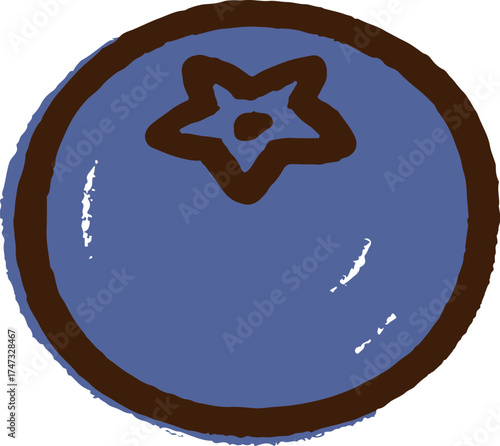 Blueberry illustration in playful doodle style with pastel blue color and simple star calyx ideal for berry packaging and smoothie labels
