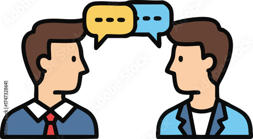 Two businessmen having a discussion with speech bubbles icon.