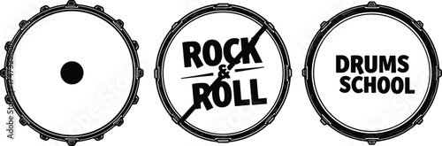 Rock and roll drum set illustration, percussion music concept, drum head vector design, music education, band rehearsal, drummer logo template