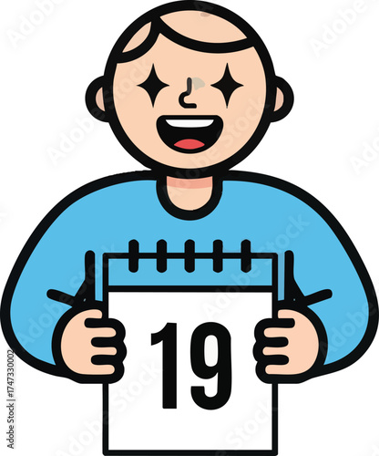 Happy Person Holding a Calendar with Number 19.