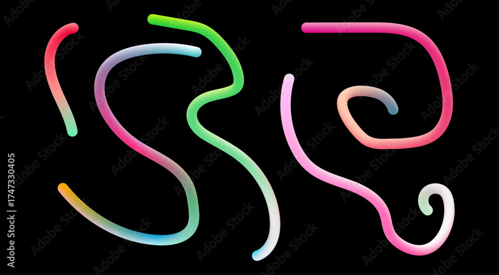 Obraz premium Neon Ombre Tube Squiggle Lines Vector on Black