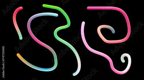Neon Ombre Tube Squiggle Lines Vector on Black